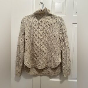 Madewell Speckled Cream Cable-Knit Turtleneck Sweater